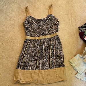 LOFT Black and Tan Geometric Mini Dress